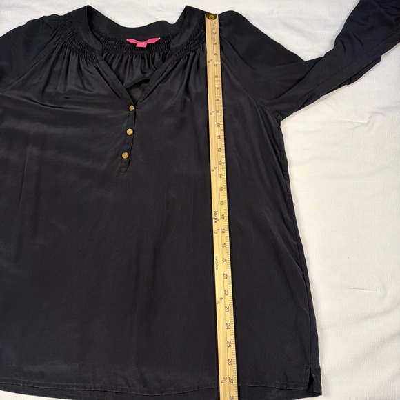 Lilly Pulitzer Black Elsa 100% Silk Balloon Sleeve Top Large Boho Elegance Whims - Picture 4 of 7